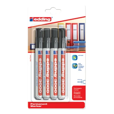 Afbeelding van Viltstift edding 3000 rond 1.5 3mm zwart blister à 4 stuks
