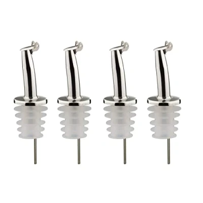 Afbeelding van Westmark 4 schenktuiten voor flessen met sterke drank/olie, klep, luchtslang, metaal/roestvrij staal, siliconen kurk, Inox Gastro, zilver, 468322E3