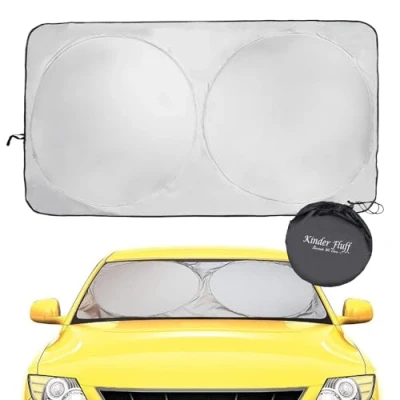 Afbeelding van kinder Fluff Windscreen Sun Shade Luxurious 210T Fabric for max UV &amp; Protection Foldable Sunshade Car Windshield Will Keep Your Cooler (Large)