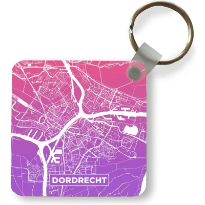 Afbeelding van Sleutelhanger Uitdeelcadeautjes Stadskaart Dordrecht Nederland Paars Plastic