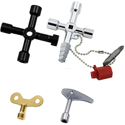Afbeelding van WeqeYent 4 stuks Utility Key Kit, Workshop Assortiment Radiator Meter Box Keys, 4/7 Way Multifunctionele Ontluchtingssleutel Driehoekige Sleutel voor Water Gas Elektrische Loodgieters Tool