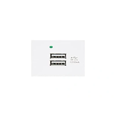 Afbeelding van Maclean USB wandcontactdoos lader 2x aansluiting tot 2.1A Snelladen Modulaire inbouw (USB 2.1A, wit)