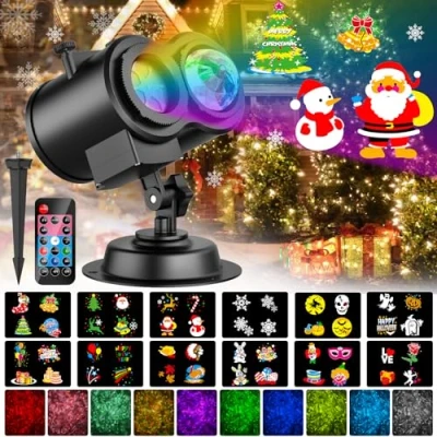 Afbeelding van YAZEKY Projectorverlichting voor Kerstmis, buiten, binnen, met 12 folies en 10 kleuren, waterdicht IP65, projectorlamp afstandsbediening Halloween