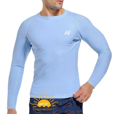 Afbeelding van MEETWEE Rash Guard Vest voor heren, lange mouwen/korte mouwen, uv bescherming, UPF 50+, sneldrogend, zwemmen, surfen, watersport