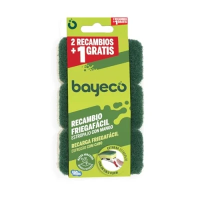 Afbeelding van Bayeco reservespons met handgreep, hoge kwaliteit, robuust en duurzaam, eenvoudig aan te brengen, groen, 3 stuks
