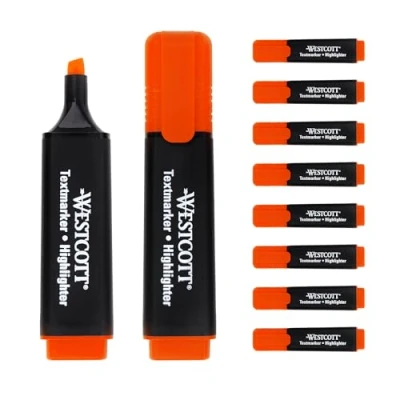 Afbeelding van Westcott E 743600 00 Markeerstiften, 10 stuks, oranje, verpakking van stuks markeerstiften in fel 2 5 mm lijndikte, niet giftige inkt op waterbasis
