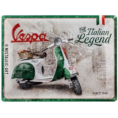 Afbeelding van Nostalgic Art, Metalen Retro Bord, Vespa Italian Legend Geschenkidee voor scooterliefhebbers, van metaal, Vintage ontwerp, 30 x 40 cm