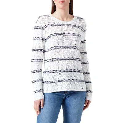 Afbeelding van Visalanda L/S O hals gebreide top, White Alyssum/Stripes: navy blazer, S