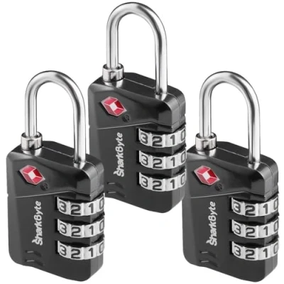 Afbeelding van SharkByte TSA Bagagesloten, 3 Dial Security Travel Combinatie Hangslot, Reisslot voor Koffers, Bagagekoffer, Rits, Rugzak, Reistas, Gym Locker, Code Klein Koffers Lock (Pack van 3)
