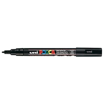 Afbeelding van Uni Posca PC 3M Black Colour Paint Marker Pen 1,5 mm fijne kogelnib schrijven op elk oppervlak kunststof glas hout stof metaal van