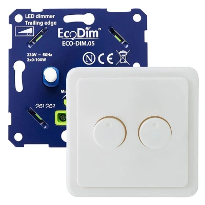 Afbeelding van PEHA duo led dimmer, ECO DIM.05, druk/draai, kleine inbouwdiepte, 2x 100W LED, inclusief wit afdekmateriaal passend in serie