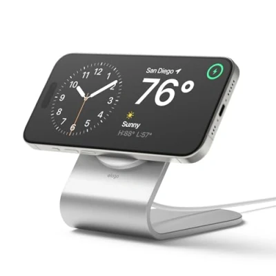 Afbeelding van elago MS3 Oplaadstandaard Compatibel met MagSafe oplader Aluminium Telefoonstandaard iPhone 15,14,13,12 modellen, ontworpen voor IOS 17 StandBy modus [Kabel niet inbegrepen] (Zilver)