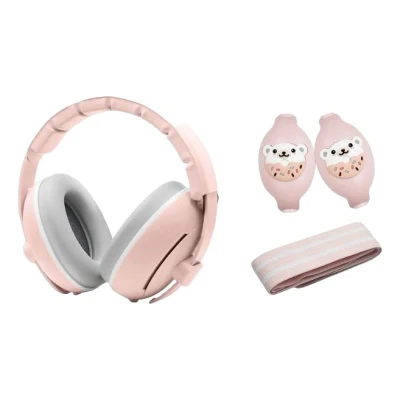 Afbeelding van Youha gehoorbeschermingsset geschikt voor Baby’s en Peuters (0 4 jaar) 2 in 1 set Anti slip klitterband Kleur: Roze