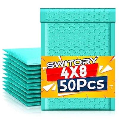Afbeelding van Switory 50 stuks Poly Bubble Mailers, 10 x 7 Inch Gewatteerde Enveloppen Bulk # 000, Gevoerde Wrap Polymailer Zakken voor Verzending Verpakking Mailing Zelf Seal 10,2 17,7 cm Groengroen