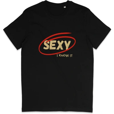 Afbeelding van T Shirt Heren Dames Grappige Tekst: Sexy, I Know It Zwart 3XL