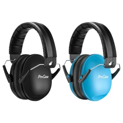 Afbeelding van ProCase Kinderoorverdedigers, NRR 21dB gehoorbescherming oorbeschermers voor peuters, kinderen, ruisonderdrukkende hoofdtelefoon geluidsblokkerende autisme 2 stuks, zwart en blauw