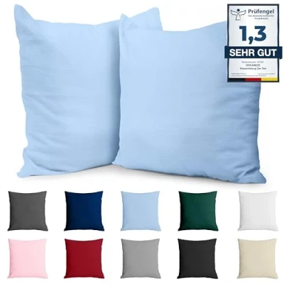 Afbeelding van Kussenkussen 50x50 Versterkte katoen (set van 2) Lichtblauw strak weefsel 57 schroefdraden/cm² kussensloop 50 x cm gecertificeerde oeko tex