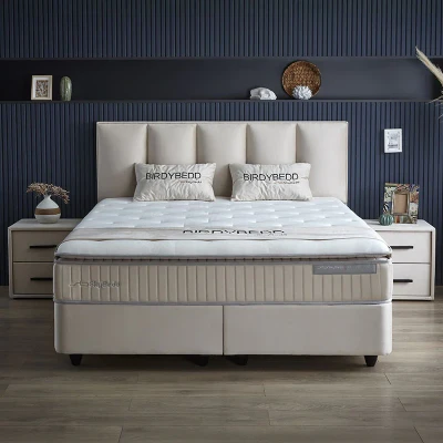 Afbeelding van 1 Persoons Boxspring Birdybedd Beige 90x200 cm Pocketveringen Inclusief Topper Dekbed Discounter.nl