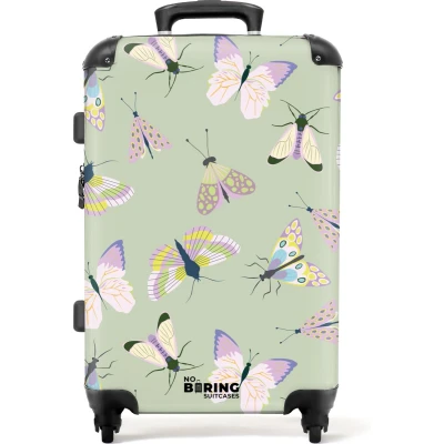 Afbeelding van NoBoringSuitcases.com® Koffer groot Rolkoffer lichtgewicht Groen met vlinders Reiskoffer 4 wielen Grote trolley XL 20 kg bagage