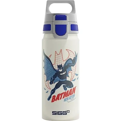Afbeelding van SIGG Aluminium drinkfles voor kinderen WMB ONE Batman Into Action White Geschikt koolzuurhoudende dranken Lekvrij Vederlicht BPA vrij Klimaatneutraal gecertificeerd Wit 0,6L