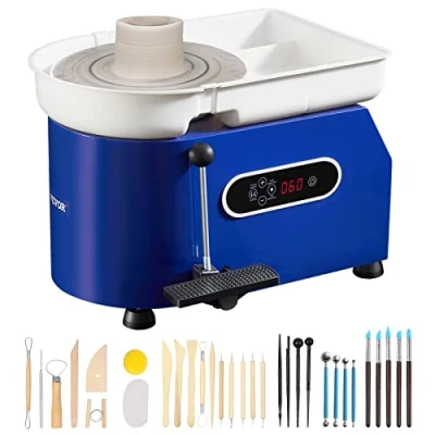 Afbeelding van VEVOR pottenbakkersschijf, keramiek, 450 W, elektrische pottenbakkersmachine, 28 cm, 300 omw/min, met pedaal en schort, vormmachine, geschikt voor beginners, liefhebbers