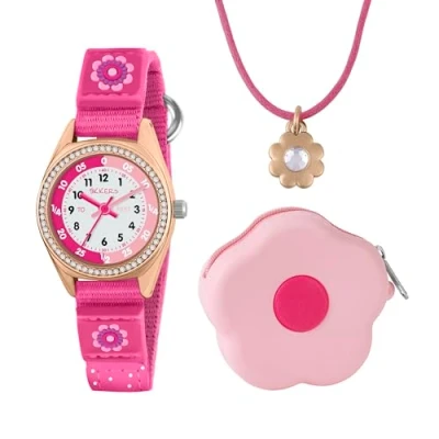 Afbeelding van Tikkers Meisjes Roze Bloem Horloge, Ketting en Portemonnee Gift Set, Metaal