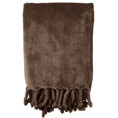Afbeelding van Dutch Decor FLORIJN plaid 150 x200 cm grote fleece met flosjes Chocolate Martini donkerbruin