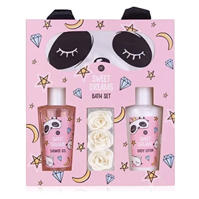 Afbeelding van accentra cadeauset dames Sweet Dreams beautyset met panda slaapmasker, douchegel, bodylotion &amp; rozenbadconfetti wellnessset voor en meisjes verjaardagen speciale gelegenheden