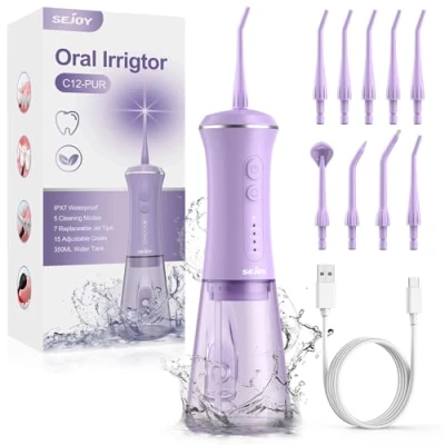 Afbeelding van Draadloze monddouche, 350 ml, 2024, elektrische tandenreiniger, waterflosser, doe het zelfmodus, 5 modi en 9 sproeiers, ml tanddouche, IPX7 waterdicht, testwinnaar voor mondverzorging reiniging