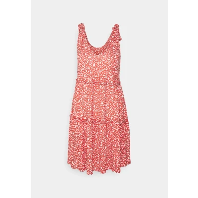 Afbeelding van Beachtime Gedessineerde jurk met modieuze volants, losse pasvorm, zomerjurk, strandjurk