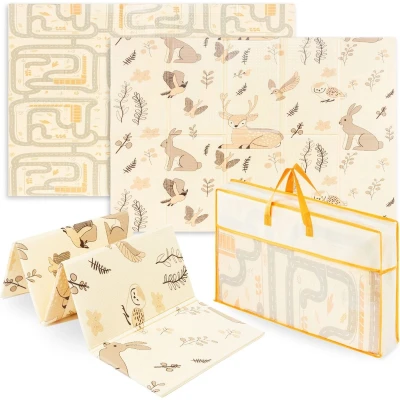 Afbeelding van Mamabrum Schuimmat voor Baby&#039;s, Dubbelzijdige Opvouwbare Mat Groot 180 x 120 1 cm, Boho stijl Kinderkamer, XPE Baby, Waterdicht Draagbaar