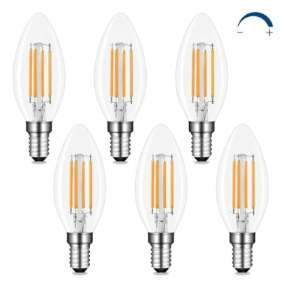 Afbeelding van Akynite Gloeilamp kaarsvorm E14 dimbaar warm wit 2700 K, 400 lm, AC 230 V, C35 4W retro filament LED vervanging 40W, decoratie kaars helder wit, set van 6