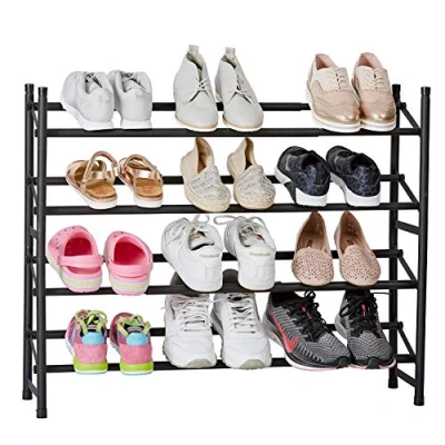 Afbeelding van Love it Store Loft metalen schoenenrek Smal, open schap voor maximaal 20 paar schoenen Uitschuifbaar, stapelbaar, stabiel Mat zwart