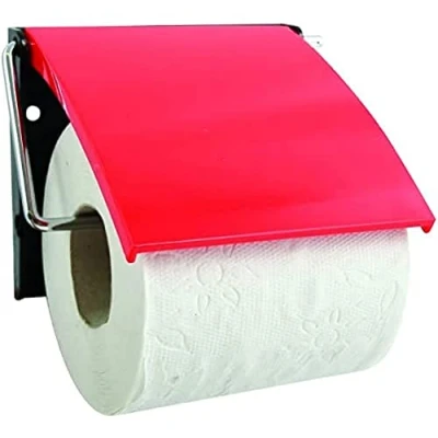 Afbeelding van MSV Toiletrolhouder wand/muur metaal met kunststof afdekklepje rood Toiletrolhouders