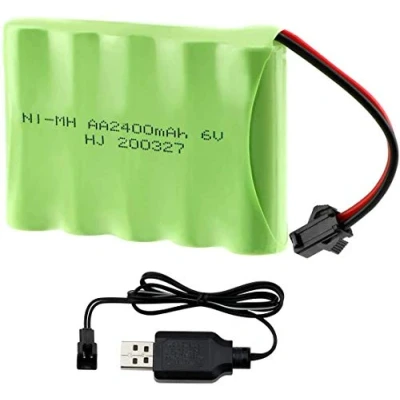 Afbeelding van Yangers oplaadbare NI MH aa batterij 6V 2400mAh SM 2P 2 pin plug vrouwelijke connector met USB oplader voor RC auto off road truck jumper