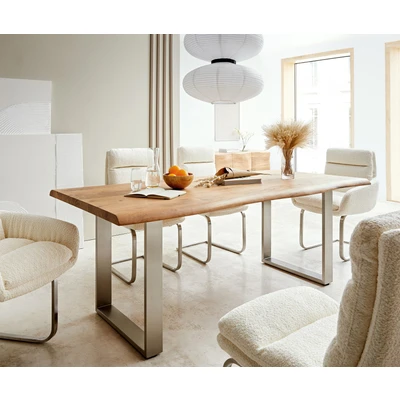 Afbeelding van Eettafel Edge acacia natuur 180x90 XL edelstaal smal Live