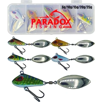 Afbeelding van Paradox Fishing jig spinner, 5 delige set, 20 g, Delusory Spin voor baars, vissen, aas, snoekbaars, snoekaas, loodkopspinner, spinner optimaal baarsaas (20 g)