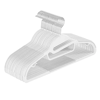 Afbeelding van SONGMICS Plastic kleerhanger, set van 20, kleerhanger met U vormige opening, antislip, ruimtebesparend, 0,5 cm dik, 41,5 breed, 360 draaibare haak, wit CRP041W02