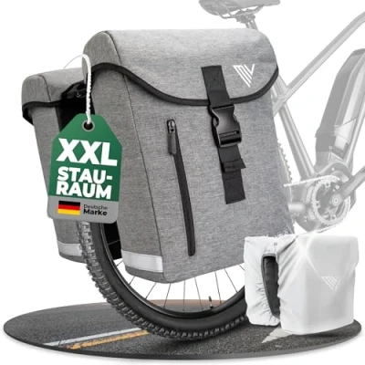 Afbeelding van MIVELO Fietstas, dubbele tas van gerecycled materiaal, fietstas voor bagagedrager 36 liter, bagagedragertas compatibel met MIK &amp; Racktime adapter, dubbel (grijs)