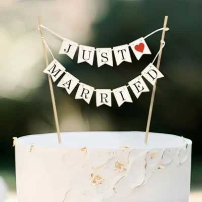 Afbeelding van Cake Topper bruiloft Just Married taart decoratie bruidspaar verloving