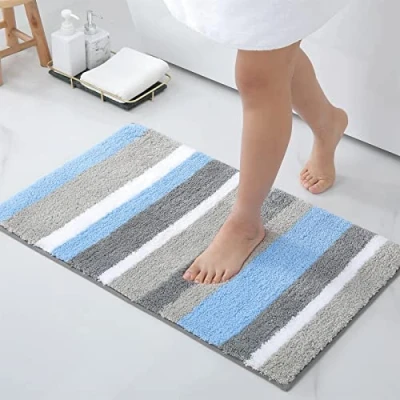 Afbeelding van Homaxy Antislip badkamertapijt, zacht, hoogpolig, microvezel, badmat, absorberend, wasbaar, 40 x 60 cm, blauw/grijs