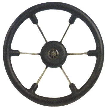 Afbeelding van 6 spaaks stuurwiel leader tanegum rvs met zwarte polyurethaan rand a=410mm. b=100mm
