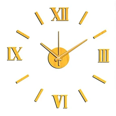 Afbeelding van MPM DIY wandklok, grote kleefklok, goud, moderne 3D sticker, Romeinse cijfers en indexen, kwartsuurwerk, wanddecoratie, E01.3513