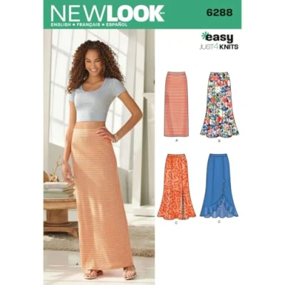 Afbeelding van New Look Naaipatroon 6288: Misses&#039; pull on gebreide rokken, maat A, wit, 36 48
