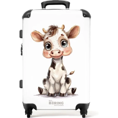 Afbeelding van NoBoringSuitcases.com® Kinderkoffer Kindertrolley jongen en meisje Baby koe Koffer kind groot Rolkoffer lichtgewicht Reiskoffer met 4 wielen Grote trolley XL 20 kg bagage