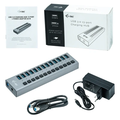 Afbeelding van Hub USB i Tec U3CHARGEHUB13 Grijs 60 W