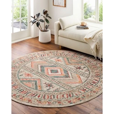 Afbeelding van Livabliss Dublin Vintage vloerkleed tapijtloper voor de woonkamer, 80 x 150 cm, hal, keuken, traditioneel veelkleurig boho tapijt, onderhoudsvriendelijk Boheems groot ivoor, roze en grijs