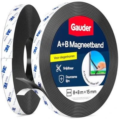 Afbeelding van GAUDER Magneetband Zelfklevend Type A + B I Magneetstrips Magnetische Tape voor Vliegenhorren &amp; Gordijnen (8 m 8 m)
