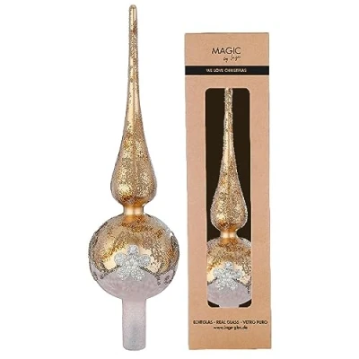 Afbeelding van Kerstboompiek glas 31 cm boompiek met ornament dennenboompiek goud roze Lovely Magnolia