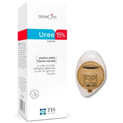 Afbeelding van TIS crème met ureum 15% eczeem, keratose, dikte, gebarsten, ruwe, dode en droge huid wondgenezing melkzuur (AHA) tarwekiemen + Amandelmelk Zeep 25g
